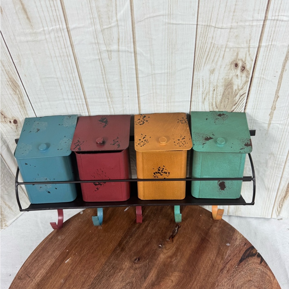 Rustic Multi-Color Metal Wall Canister Set - Picture 4 of 10